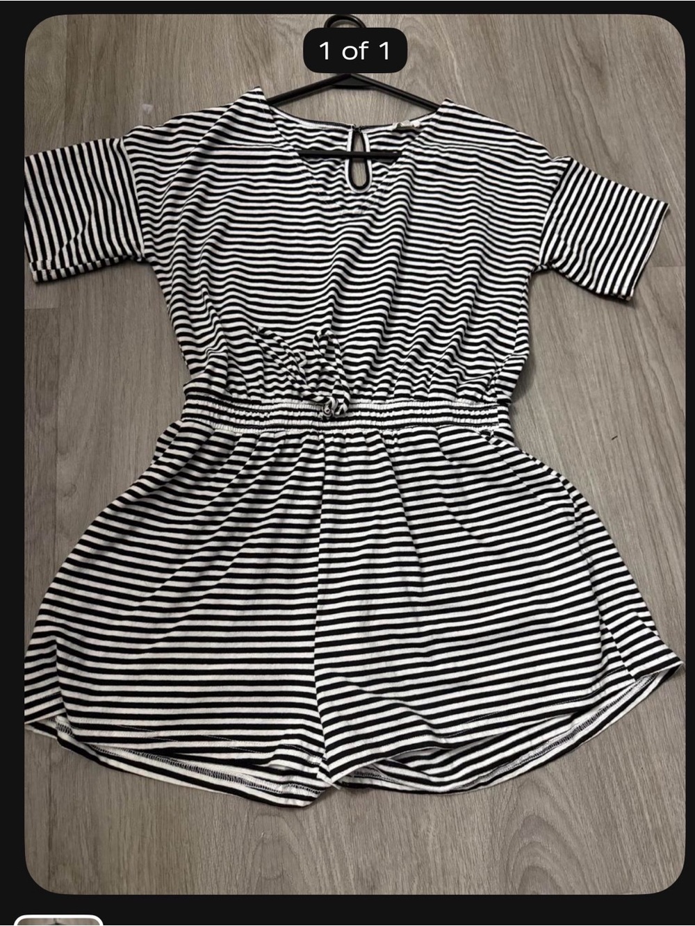 Umgee Black & White Striped Romper with Cinched Waist